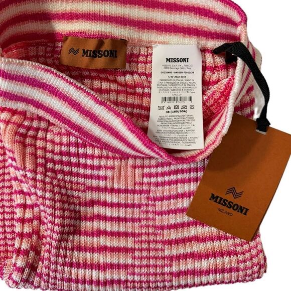 NEW Missoni Striped High Waisted Ribbed Knit Midi Skirt Pink White Size 2 - Picture 10 of 15